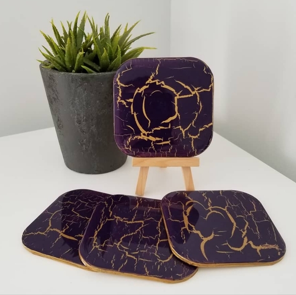 Coaster Set - Gold Crackle - Picture 1 of 1